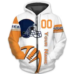 Printed Hoodies Loose Long Sleeve Tops 3D Print Sweatshirts Blank Full Zip Up Hoodie Custom Personalized Football Team Hoodie