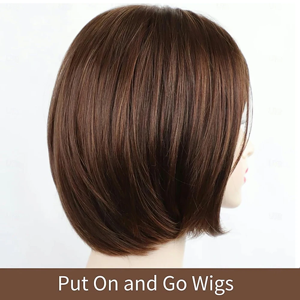 HAIRJOY Synthetic Hair Short Brown Bob Wigs with Bangs for Women  Daily Party Wig image 5