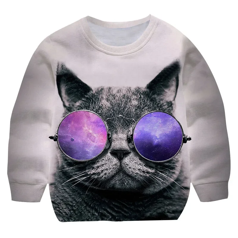 Animal Hoodies Lovely Cat Funny Hooded Sweatshirts Cats 3D Print Hoodie boys girls Casual Children Cool cat cute Round neck tops