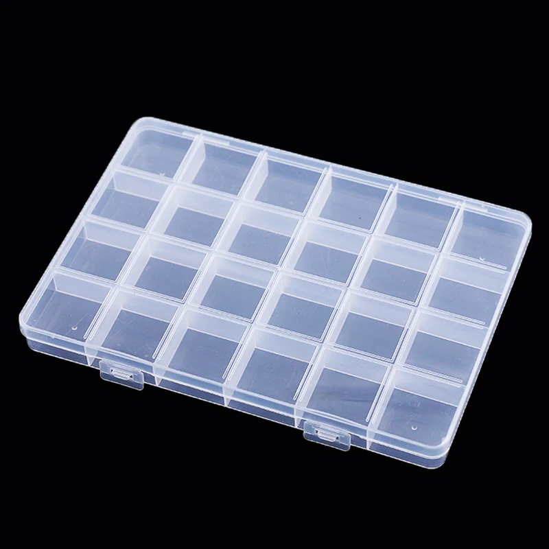 Caja de almacenamiento rectangular de plástico transparente de 24 rejillas para componentes de joyería, organizador de píldoras de cuentas, estuche