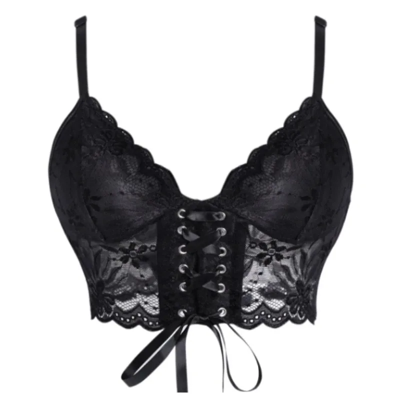 

Sling Bra Hollow Out Lace Vests Push Up Cup Supportive Bra Sheer Top Underwear