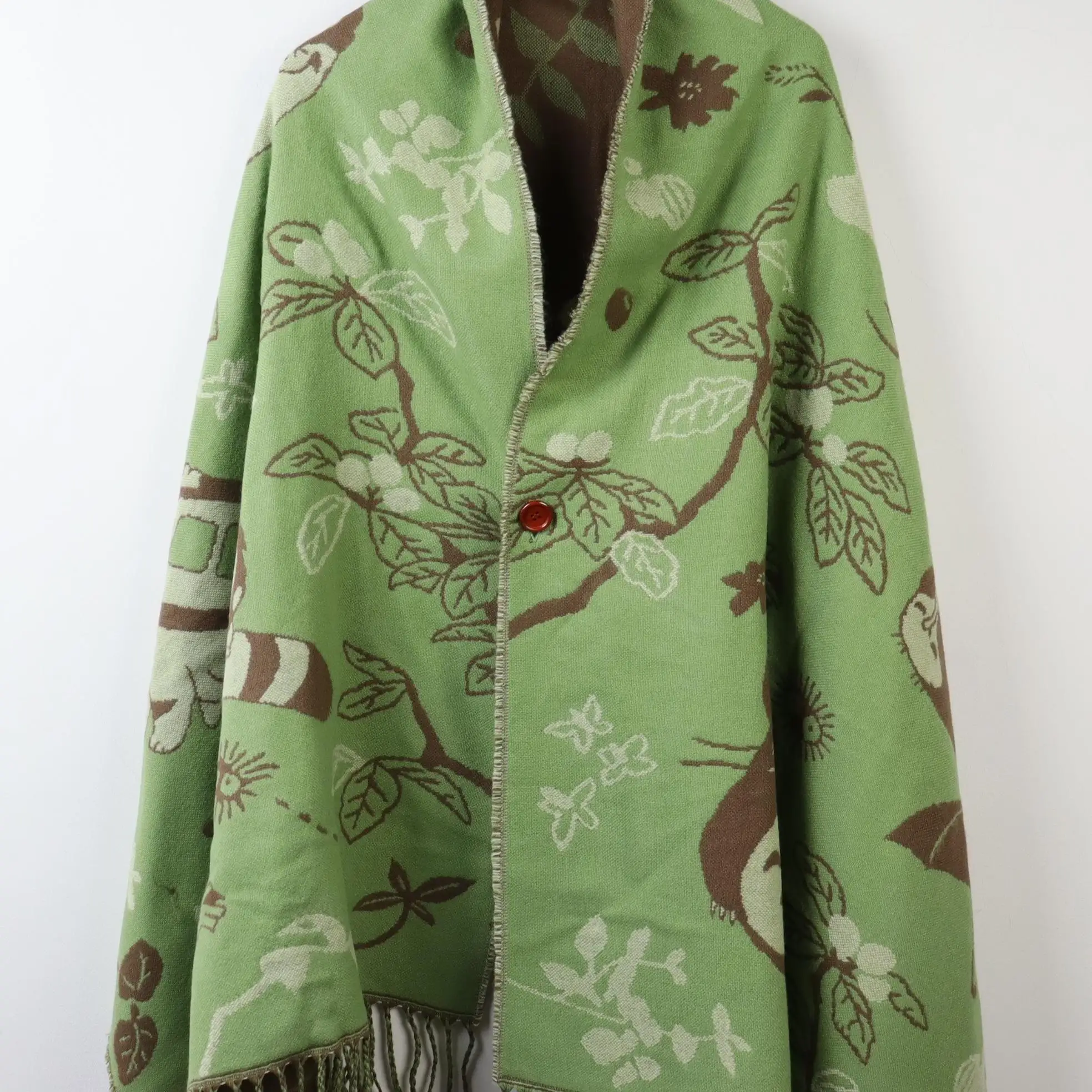 Thiened Double-Sided Scarf awl Two-In-One Office Use Winter Warm Women's Sle Cartoon Animal Design Woolen Fabric