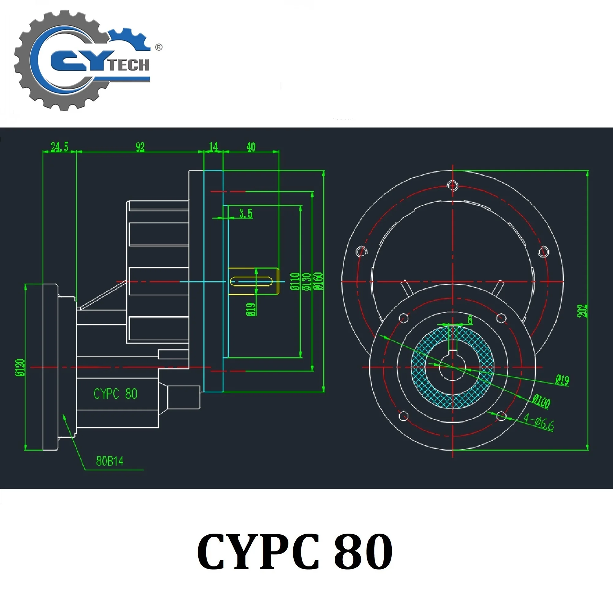CHENYUE Worm Gearbox CYPC80 Gear Reducer Input 14/19/24mm Flange71B14/80B14/90B14  Output 19/24mm Ratio 2:1-5:1