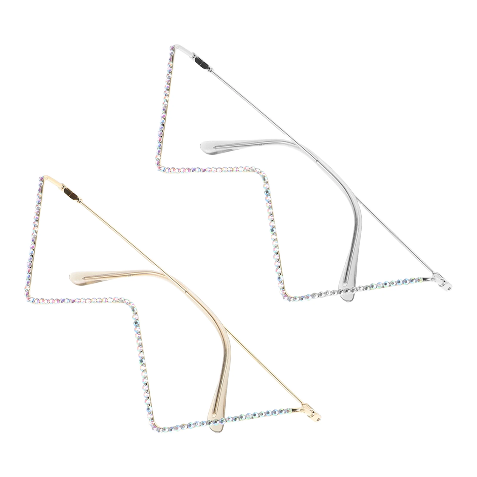 

2pcs DiamondIn Metal Glasses Frame Crystal Eyeglasses Frames NoLenses Geometric VShape Retro Novelty Beach Party Favors