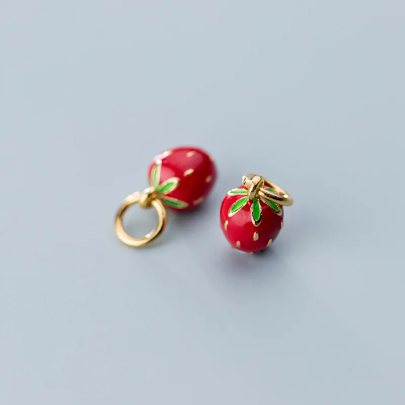Charms 925 Silver Electroplated Gold Epoxy Strawberry Necklace Pendant Handmade Diy Accessories Charms For Bracelet Plata 925