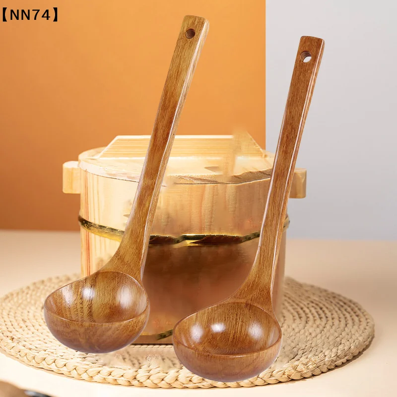 1Pc Big Wooden Spoon  Handle Soup Spoon Wood Japanese Ramen Noodle Soup Ladle Kitchen Cooking Spoon Mixing Serving Tableware[J]