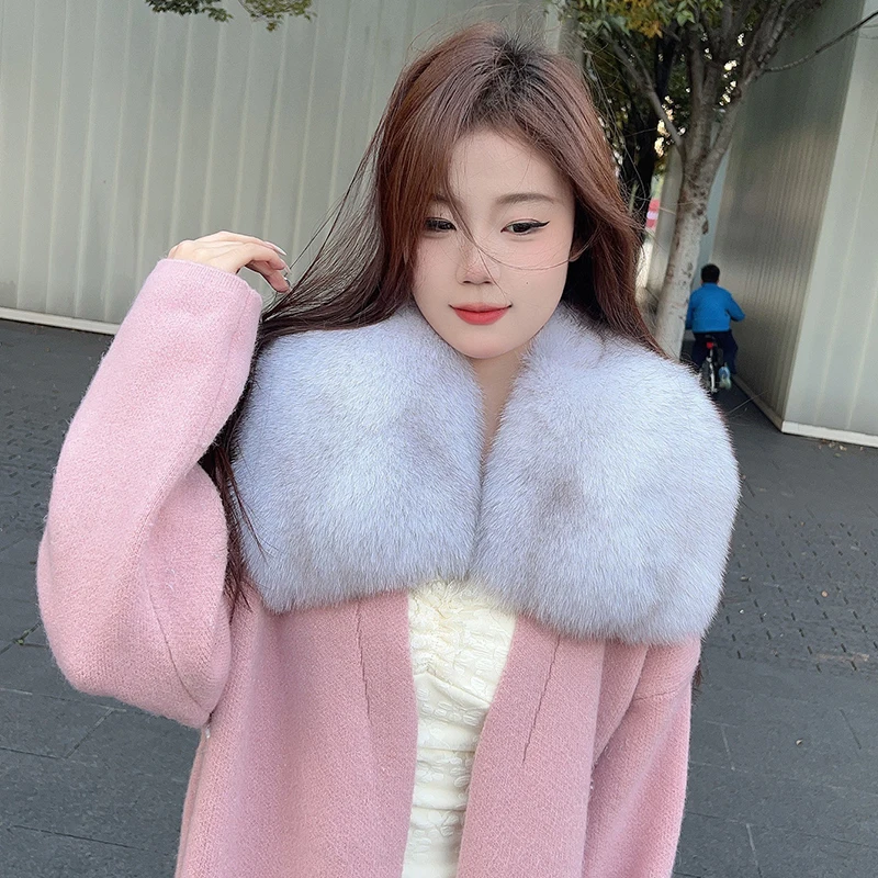 Real Fox Fur Collar Scarfs Widened Enlarged Square Fur Collar Women Winter Neck Warmer Furry Shawls