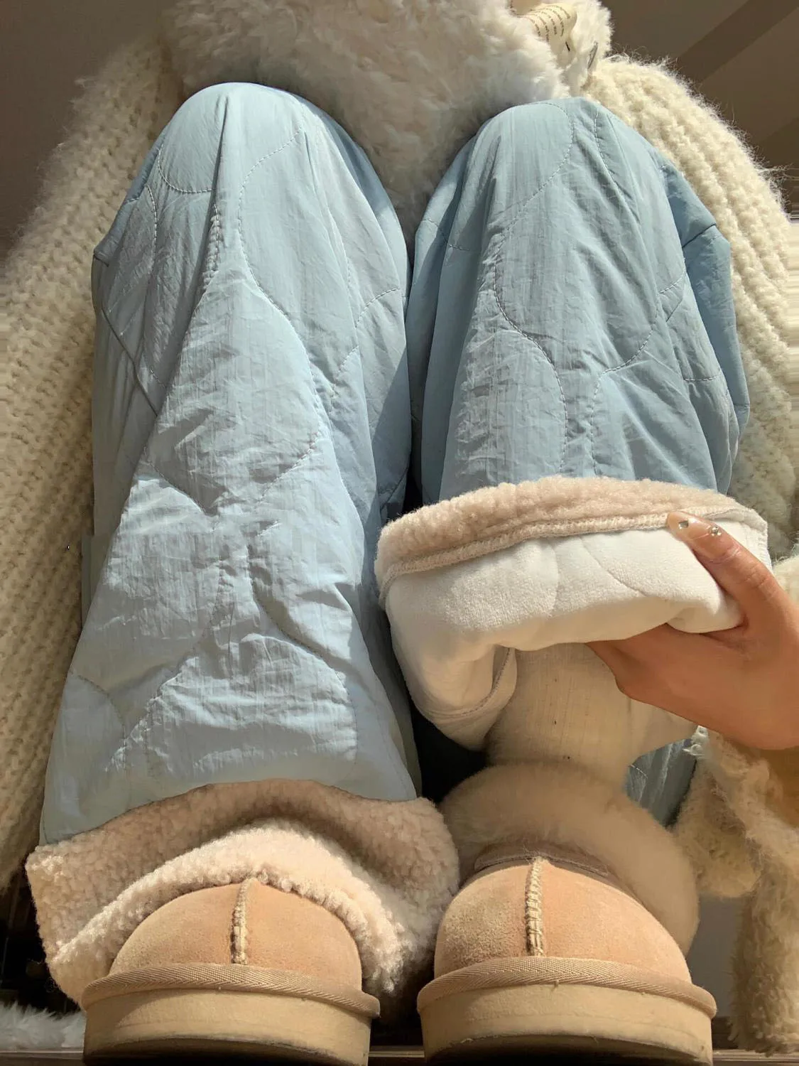 Winter Warm Y2k Pants Wide Ladies Clothes Loose Thermal Wide Leg Pants Chic High Wiasted Baggy Sweatpants Snow Straight Trousers