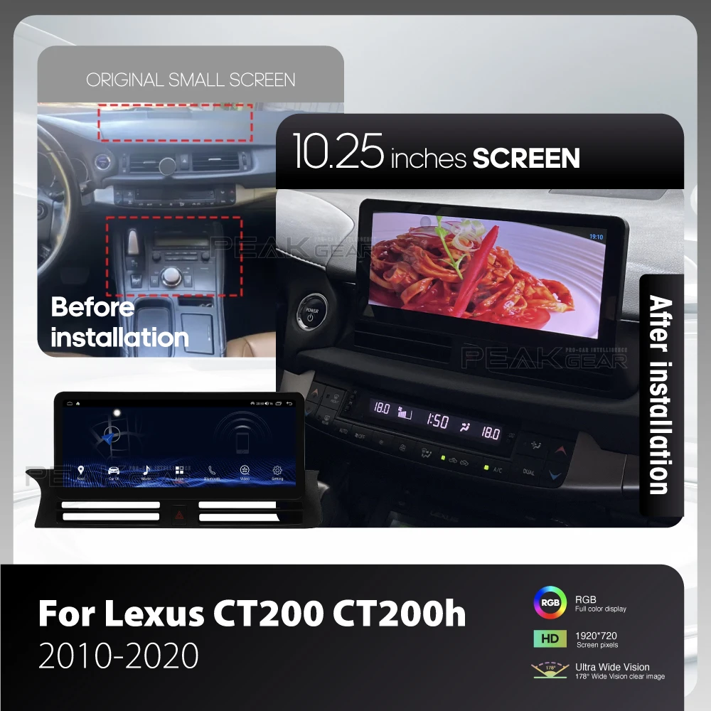 10.25″ for Lexus CT200 CT200h 2010-2020 Wireless Android Auto Car Multimedia Video Player GPS Navigation CarPlay 4G WiFi 360 Cam