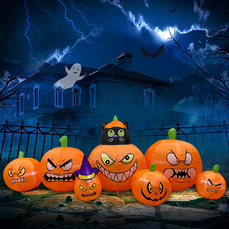 Halloween inflável gato preto e abóbora brilhante decoração conjunto assustador fantasma festival quintal festa combinação peça