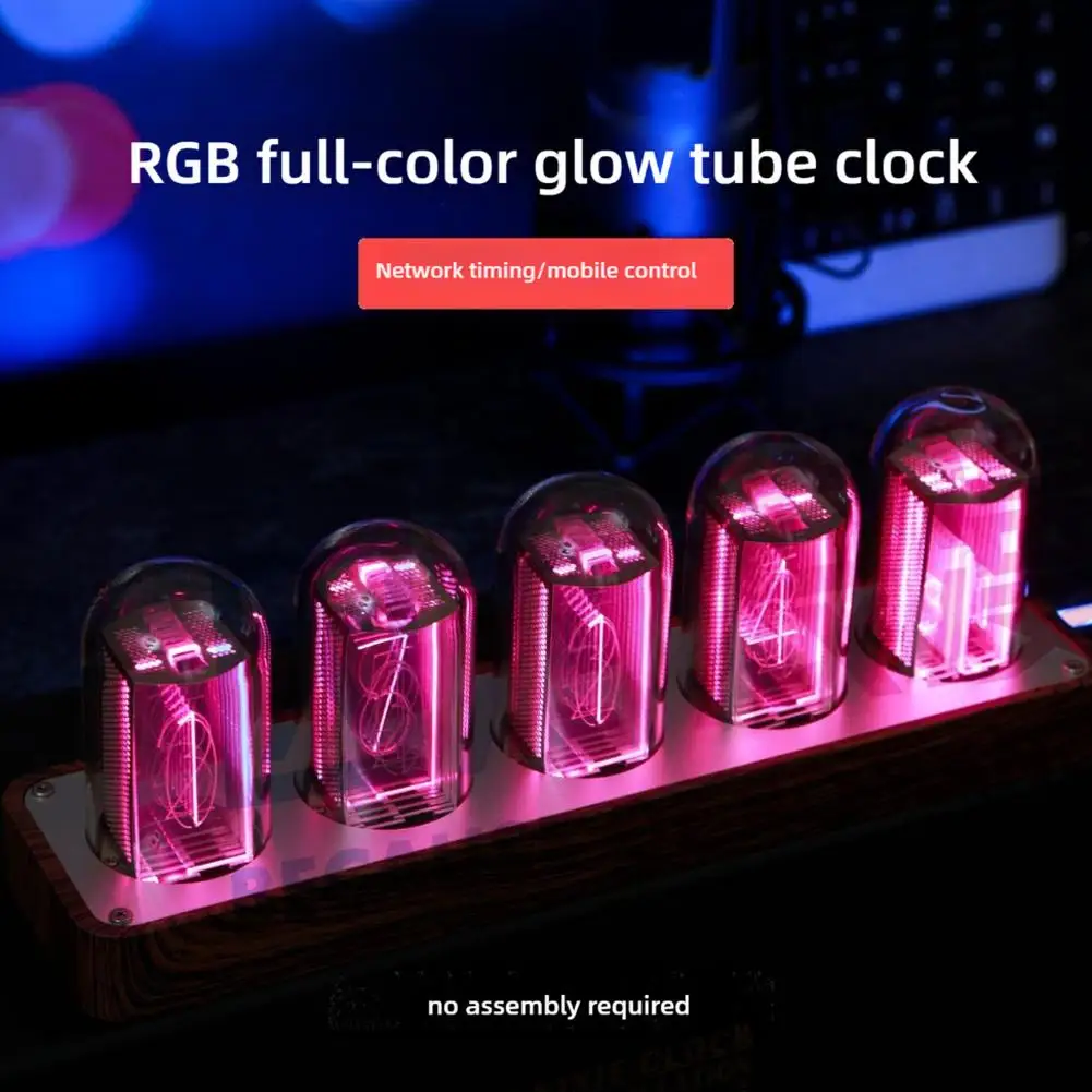 Colorful Nixie Tube Clock LED Desktop Clock Color Changing Glow Tube USB Powered Digital Alarm Clock Home Office Desk Decor