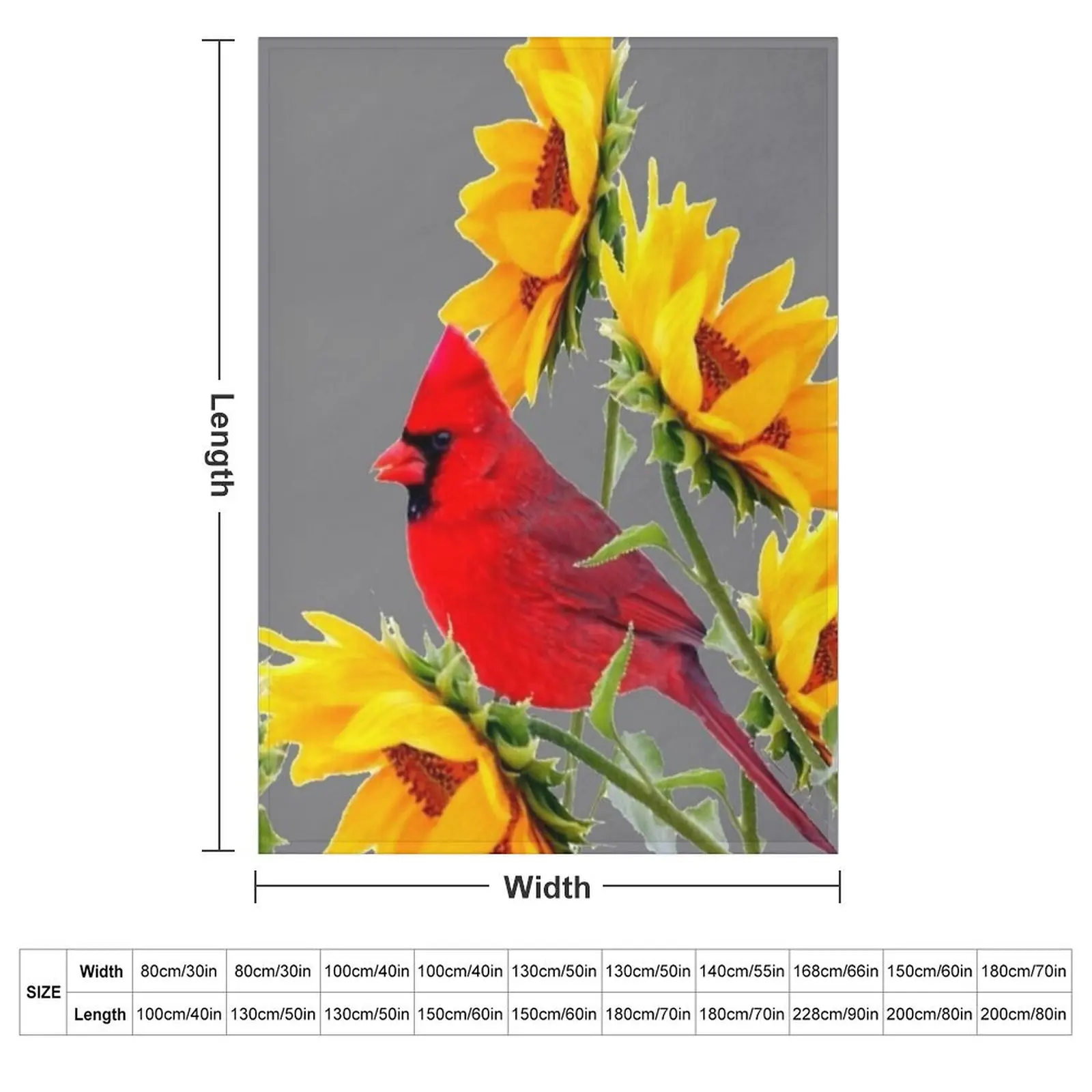 RED CARDINAL & YELLOW SUNFLOWERS ON GREY A,RT Throw Blanket Bed linens Soft Beds wednesday Moving Blankets