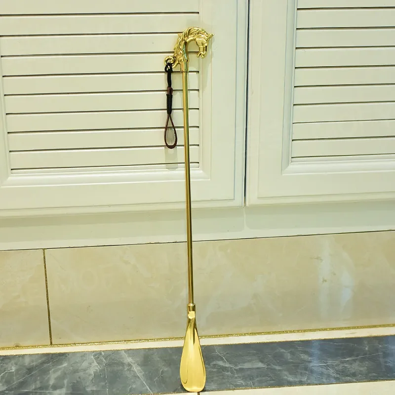 DSA Handmade Shoe Lifter Luxury Home European Golden Horse Head Creative Brass Long Durable Shoehorn