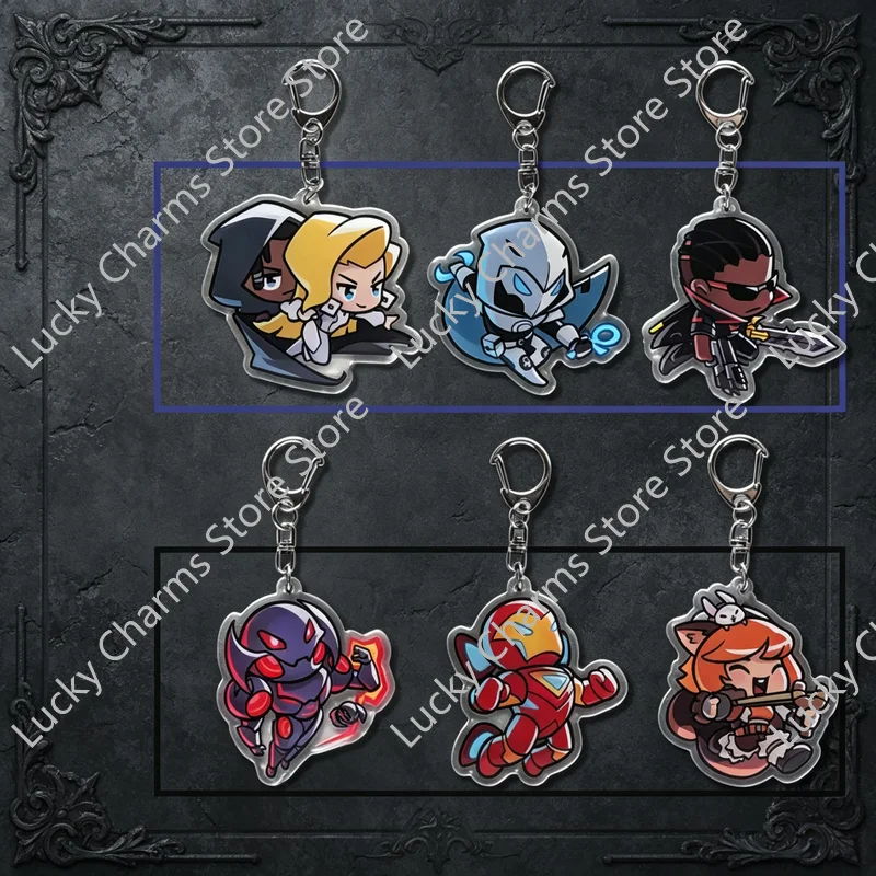 6Pcs Mixed Fantasy Hero Acrylic Keychain Set, Chibi Warrior Cartoon Key Ring, Transparent Bag Pendant, Collectible Gift for Teen
