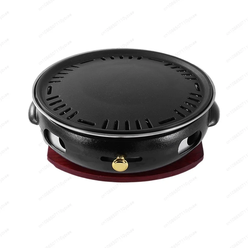 Cast Iron BBQ Grill - Smokeless Round Charcoal Grill for Indoor Outdoor Use, Multi-Purpose for Meat & Pancake