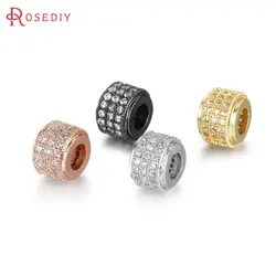 6PCS 6.5x8.5MM Brass and Zircon Cylinder Spacer Beads Bracelets Beads Diy Jewelry Making Supplies Diy Findings Accessories