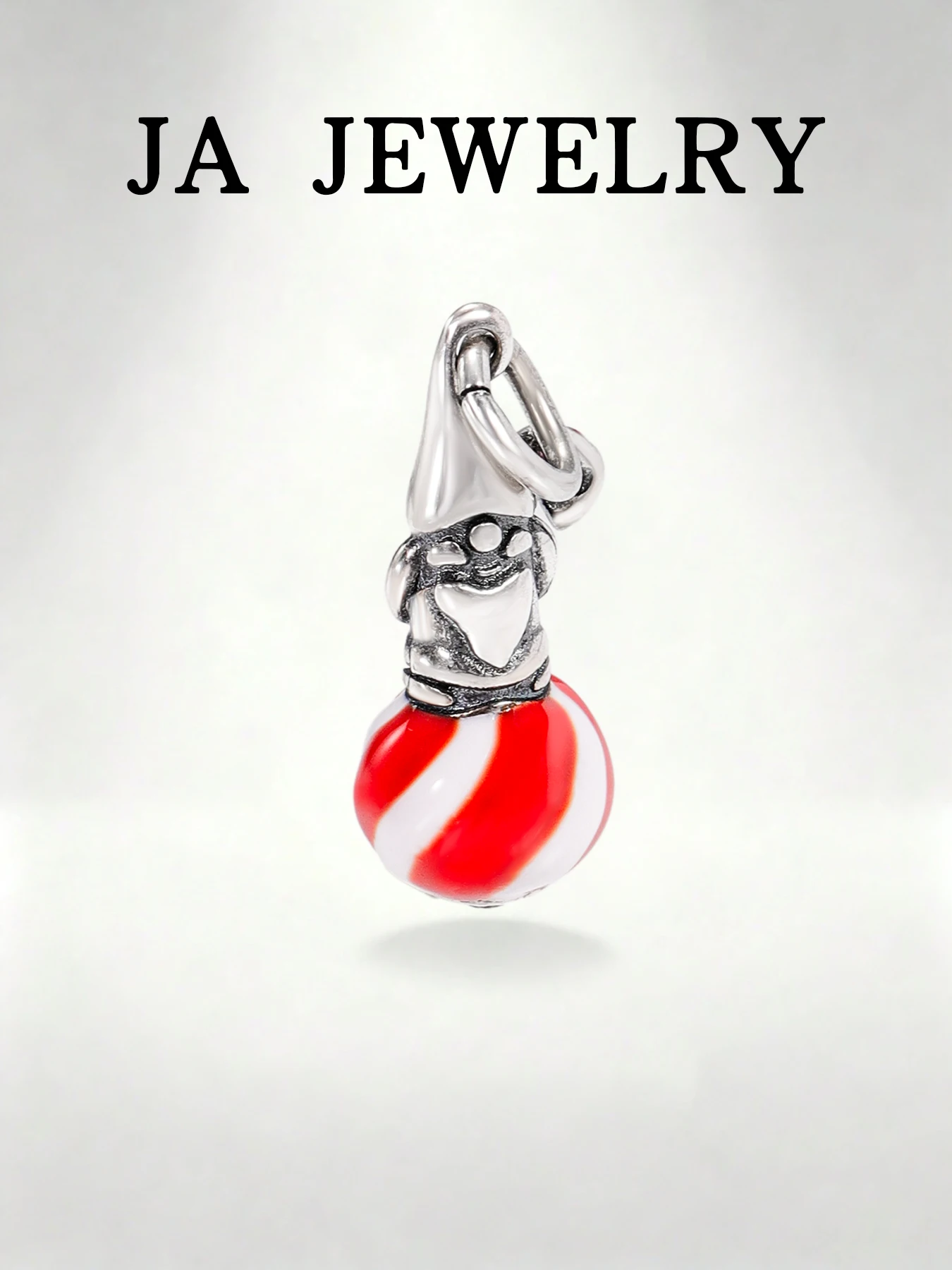 

Подвеска-гном из стерлингового серебра S925 - красно-белая полосатая подвеска в виде леденца для браслета