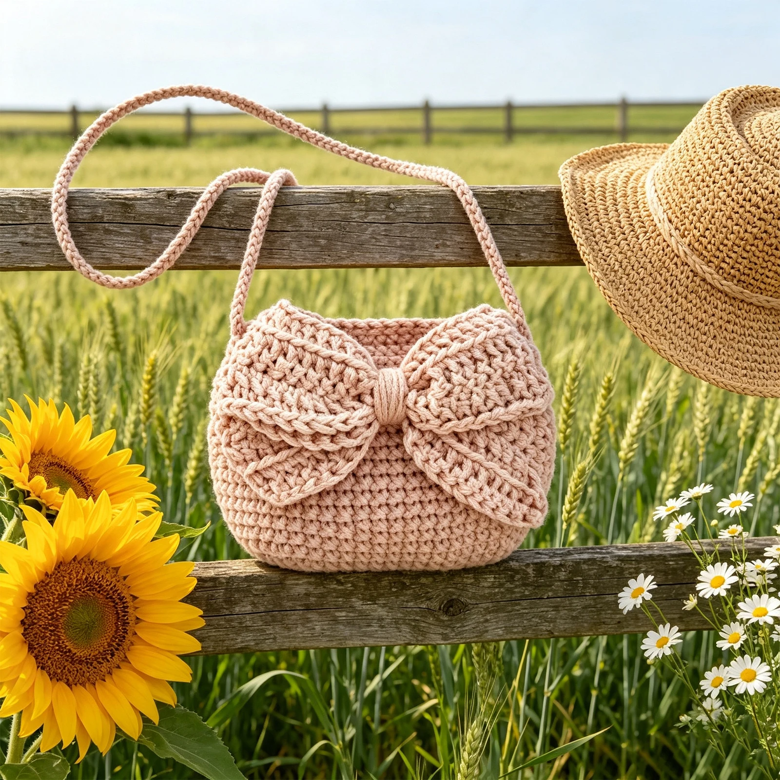 DIY Crochet Bow Crossbody Bag Material Kit Beginner's Yarn Knitting Kit for Girls Sweet and Versatile Shoulder Bag for Commuting and Vacation Small Crossbody Bag Complete Set of Tools with Tutorial Handmade Bag Creative Holiday Gift for Girlfriend, Best Friend, Women on Valentine's Day, Mother's Day, Christmas
