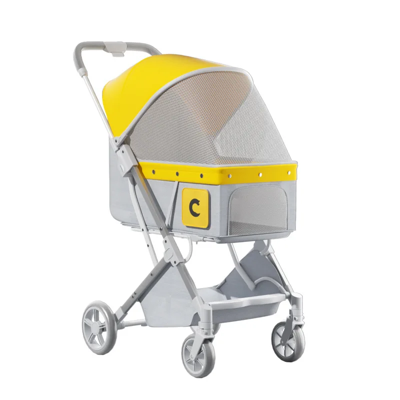

New Pet Handcart Lightweight Foldable Dog Cart Yellow Special Dog Walking Baby Medium Small Dog Cat Outing Supplies Pet Stroller