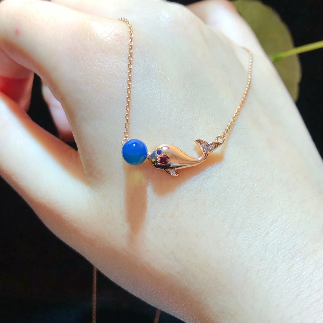 

Blue Amber Dolphin Pendant Necklace for Women Sterling Silver Rose Gold Plated Love Gift for Girlfriend Wife Anniversary