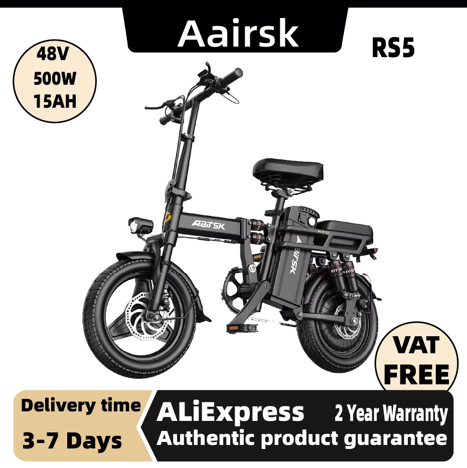 

Aairsk RS5 48V 15Ah Battery Electric Bike Adult E-bike 500W Motor Ebike 14 Inch Tire Women's Electric bicycle