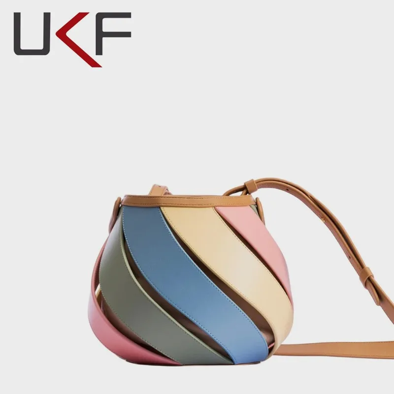 UKF Circular Handbag Spring/Summer 2024 New Source Factory Small Designer Luxury Drawstring Shoulder Padchwork Women Bags Brands