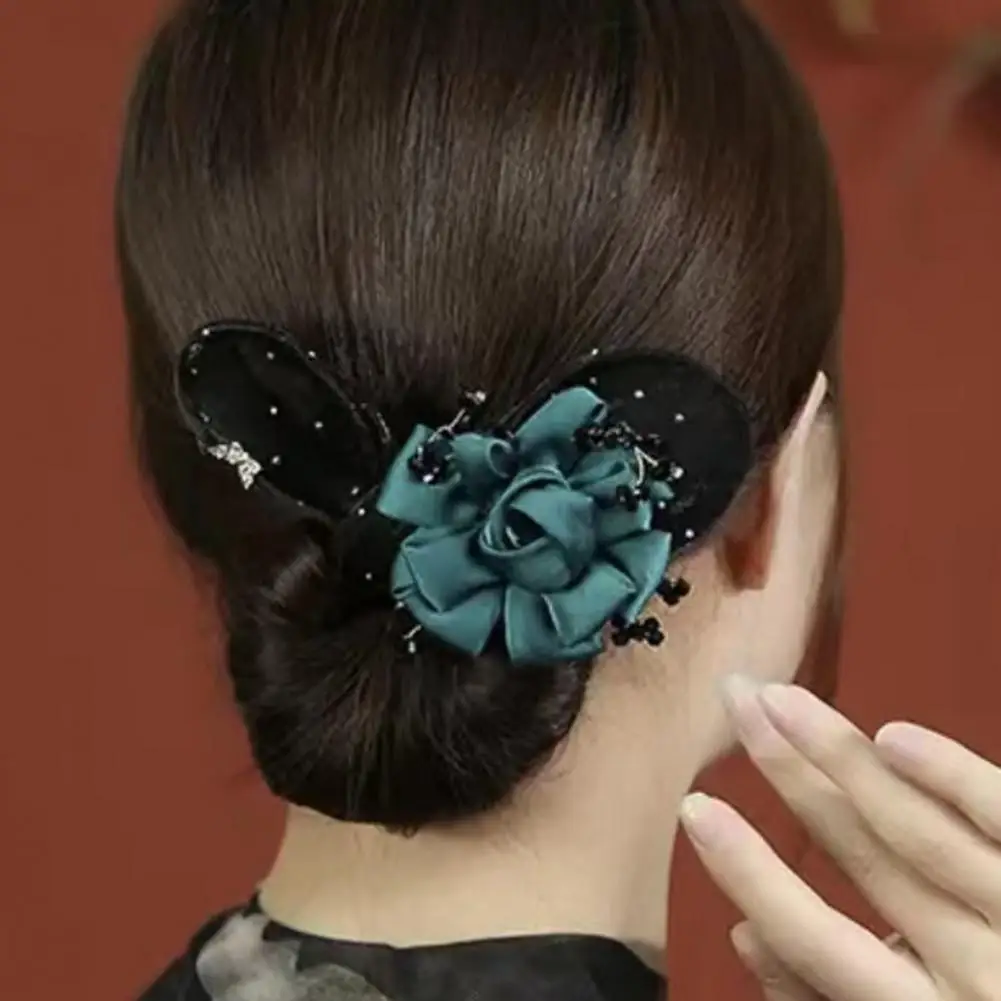 Hair Bun Maker Hair Styling Gadget Women's Hair Styling Accessories Set with Flower Fishtail Bun Maker Rhinestone for Long