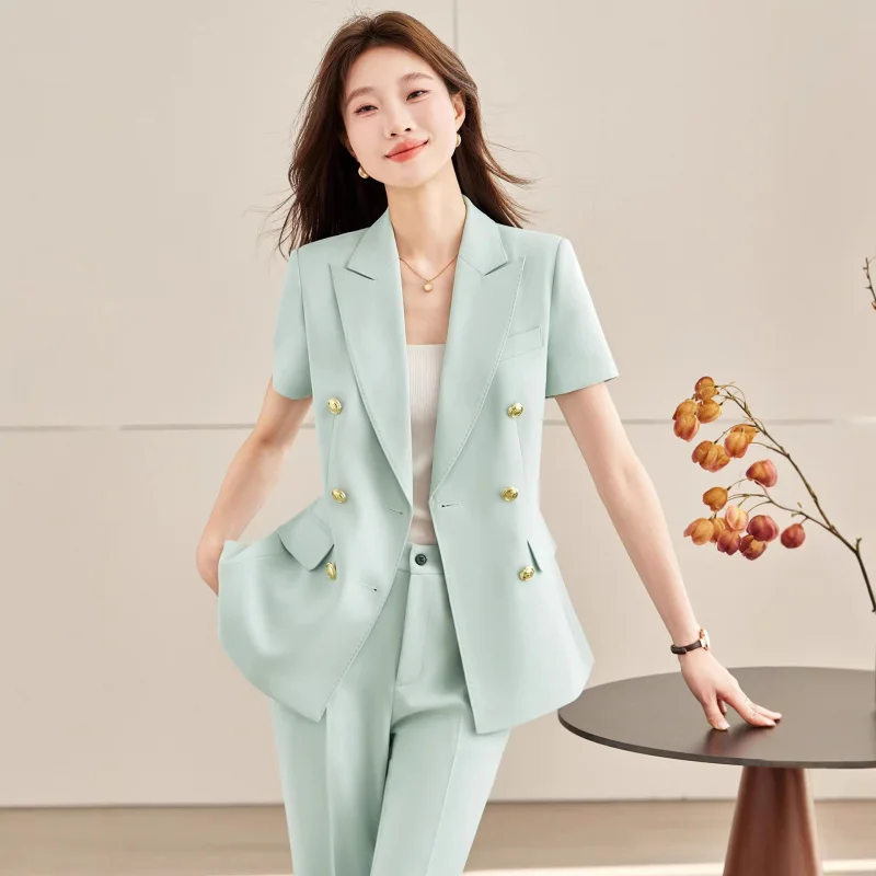 Professional women's summer suit, stylish and age-reducing, slim-fit, suitable for work and commuting, formal business attire wi
