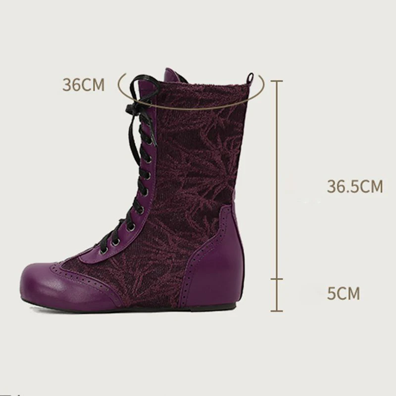 ORCHA LISA 2025 Retro Female Mid Calf Boots Round Toe Wedges 5cm Lace Up Mixed Color Large Size 47 48 49 50 Fashion Dating Bota