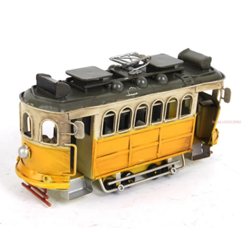 Antique Bus Figurines Metal Crafts Classic Iron Car Model Ornaments Home Decoration Photography Props Kids Toys Birthday Gifts