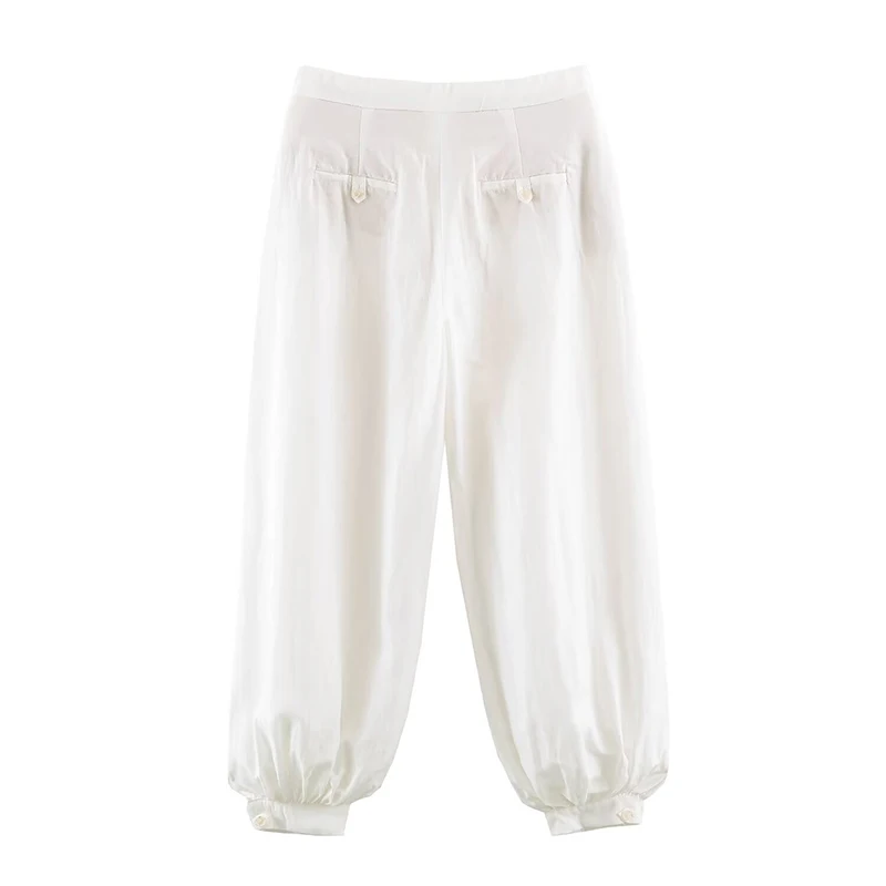 YENKYE Adjustable Tie-waist White Balloon Trousers Women Casual Summer Vacation Pants