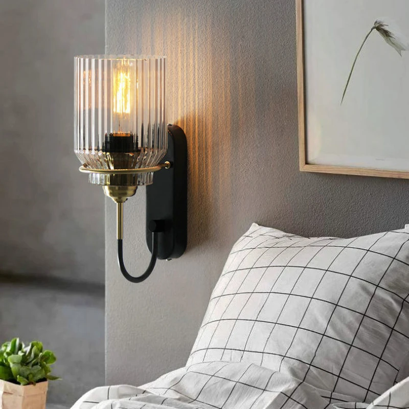 Lámpara de pared de estilo Industrial Retro Para mesita de noche, candelabro nórdico Vintage para Bar, pasillo, espejo frontal de hierro, accesorios de vidrio Edison