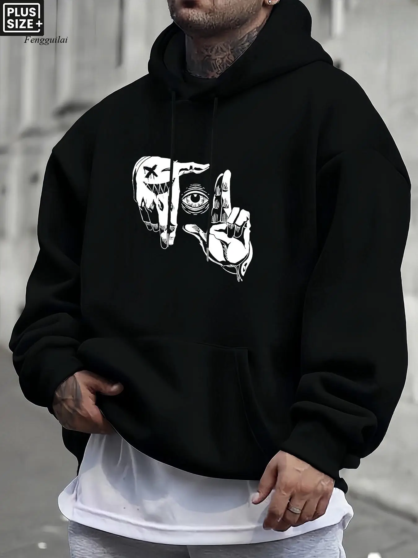 

Повседневная свободная толстовка с капюшоном и карманами с принтом «Пальмовый глаз», глобально изготовлена на все сезоны, обеспечивающая комфорт