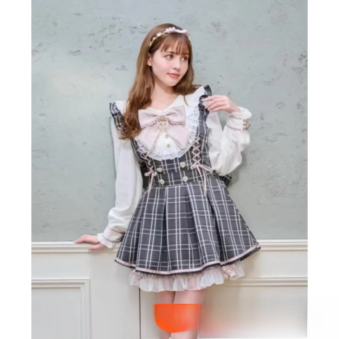 

Lolita Sle Two-Piece Set Maid Skirt Slimming Lace High Waist Production Fem orm Spring Autumn Polyester Knitted Dr
