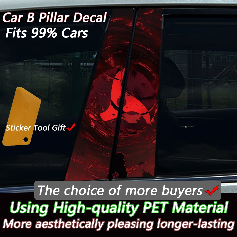 2PCS Triangle Red Background Car Window Sticker, Red Sharingan, Premium PET Decal, Customizable Auto Accessory
