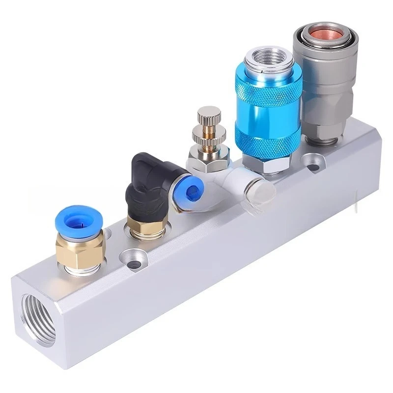 Pneumatic Air Manifold Block Multi‑Channel Air Distributor With 4‑Way Straight 1/4 Inch Connector