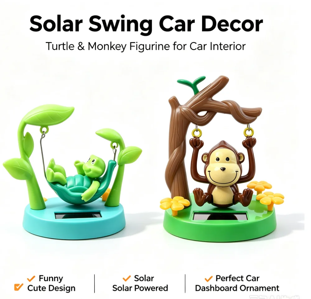 Solarbetriebene schwingende Schildkröte & Affe Auto-Dekoration, niedliche Cartoon-Armaturenbrett-Deko, lustiges umweltfreundliches Auto-Innenraum-Accessoire als Geschenk