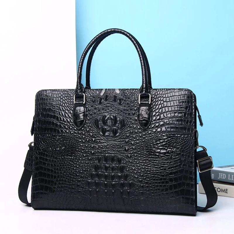 

Real Cowhide Men's Bag Crocodile Pattern Briefcase Men's Handbag Genuine Leather Bag Shoulder bag Large Capacity Computer Bag