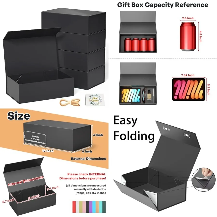 

5 Pack Gift Box, '' Gift bo for Presents with Lids Magnetic Closure Rectangle Collapsible for Groomsman Proposal Bo, Weddg, Chr