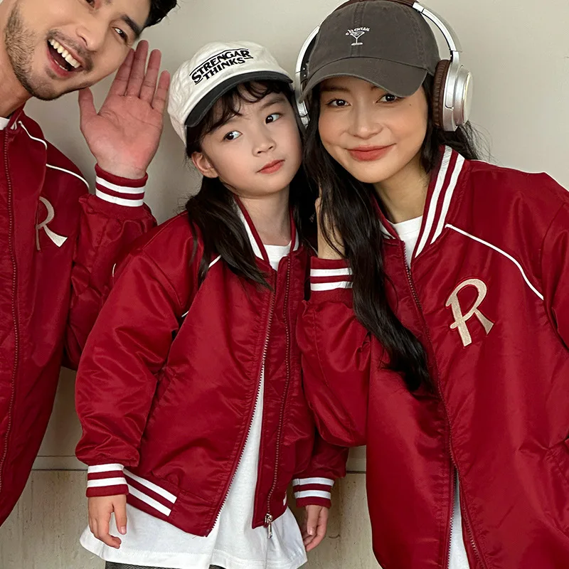 Children's Clothing Parent-child Clothing New Year's Red Jacket Padded Jacket Retro Embroidered Padded Baseball Clothing Family