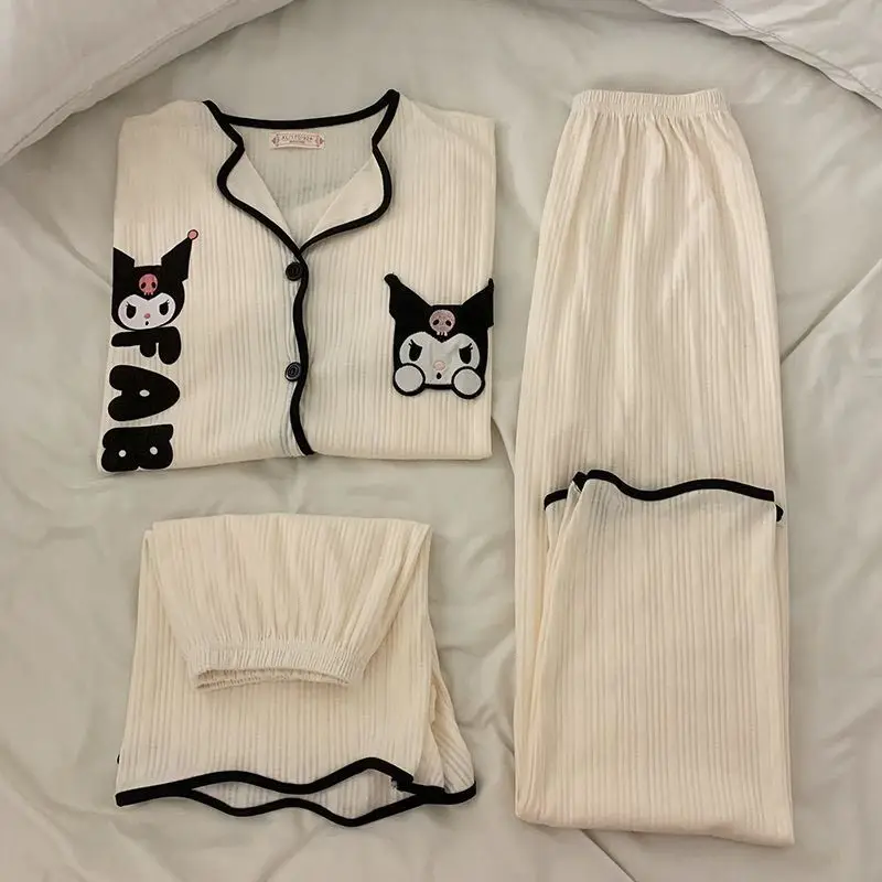 

Sanrio Kuromi Y2K Pajamas Three Piece Set Summer Sleepwear Pant Shorts Short Sleeve Pijama Ladies Pyjamas Student Home Clothes