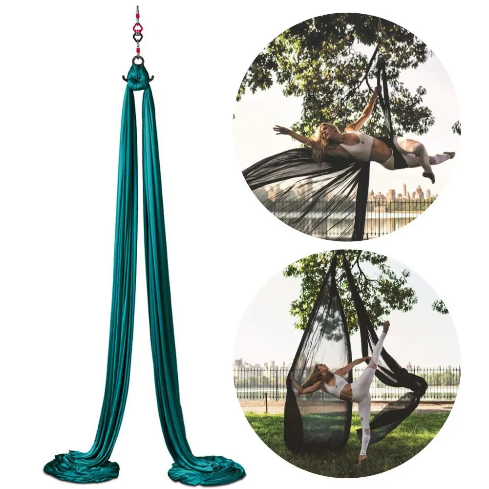 8x1.5M Low Stretch Aerial Yoga Silks Kit, Aerial Hammock Trapeze Inversion Set with 3 In 1 Hardware, Figure 8 Carabiner & Swivel