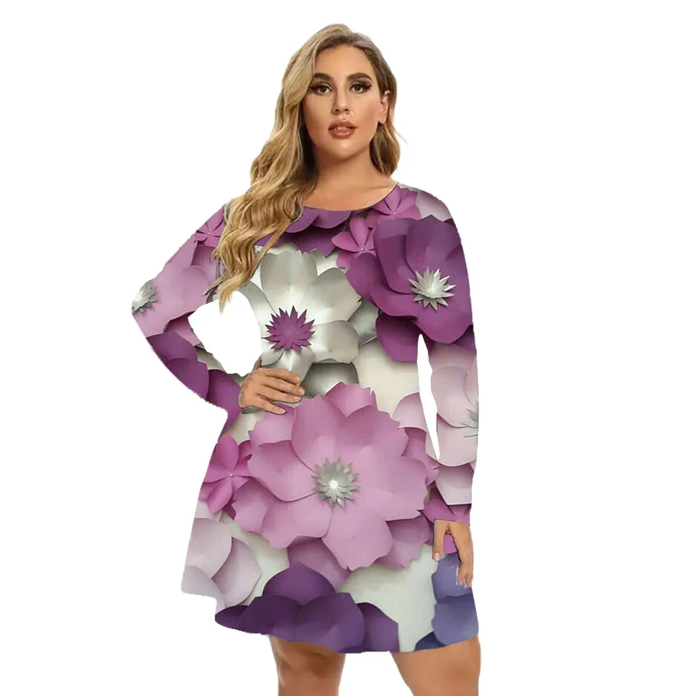 5XL 6XL Plus Size Women Clothing Fashion Long Sleeve Floral Printed Dresses Women For 2023 Autumn Big Sizes Casual Loose Dress