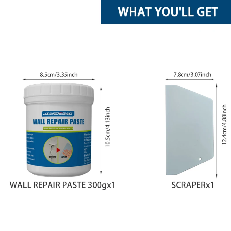 JANDEBAO Wall Repair Paste Set with Spatula - Easy-to-Use, No-MixingFormula, ldeal for Home Wall Fixes, White Color, Long-Lastin