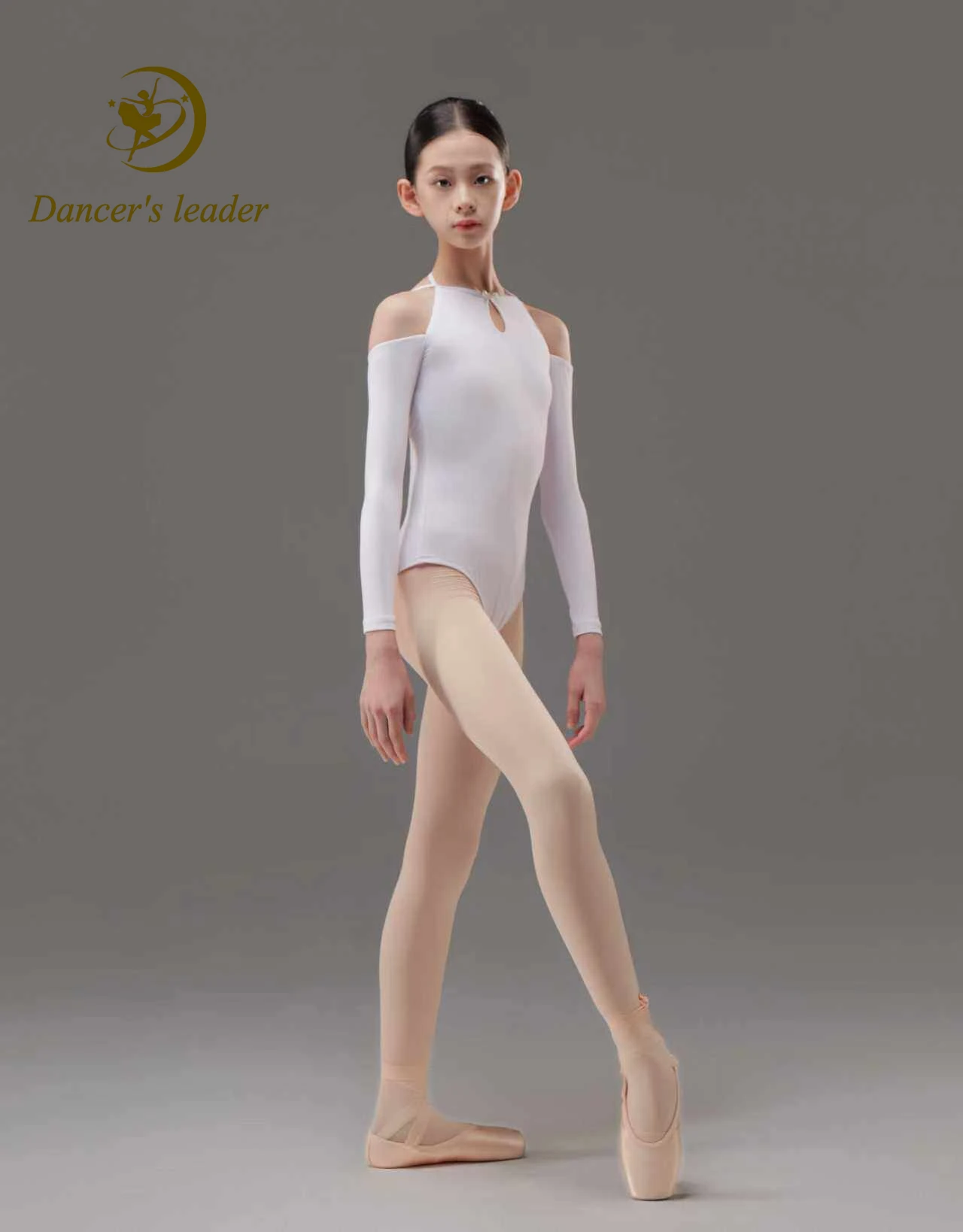 Combinaison de ballet, blanc pur, col halter, manches longues, style féminin professionnel pour adulte, tenue amincissante pour la danse et le yoga