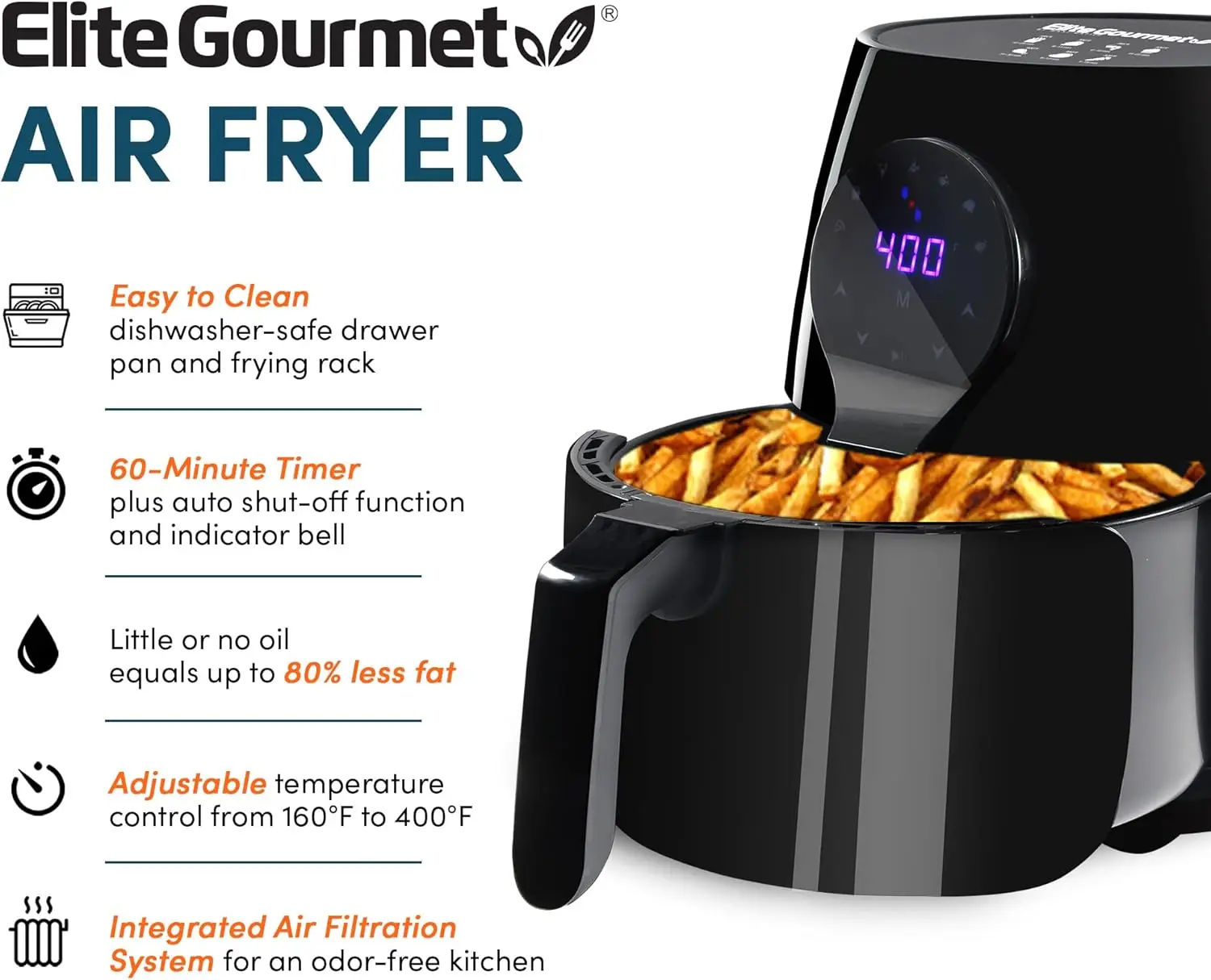 Friteuse à air chaud numérique sans huile, minuterie de cuisinière saine, contrôle de la température, PFOA, livraison gratuite, noir, 7 menus, canonique, 1350W, 5,3 qt