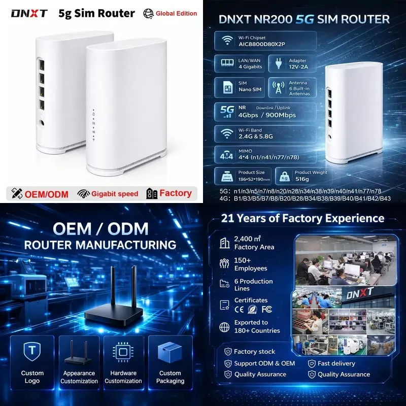 Hot Sale DNXT Wifi Routers with WAN/LAN-Gigabit Router 2.4G&5.8G Router Wifi 6 DC Type-C Routeur 5g