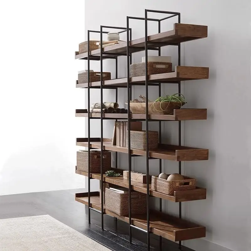 

Nordic wrought iron shelf display retro bookshelf simple living room floor multi-layer display rack office solid wood