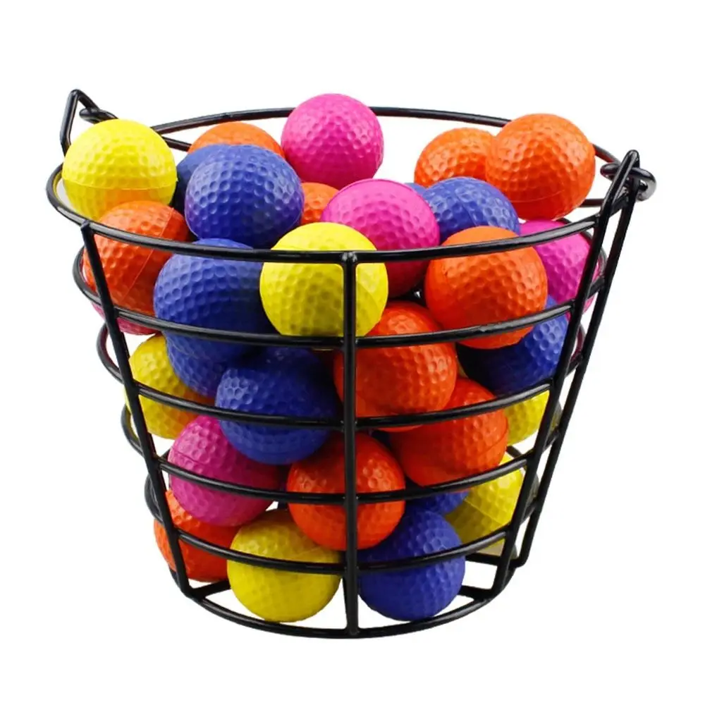 1Pcs with Handle Golf Ball Basket Metal Practice Golf Ball Carrying Bucket Portable Black Ball Holder Box Outdoor Outside Sports