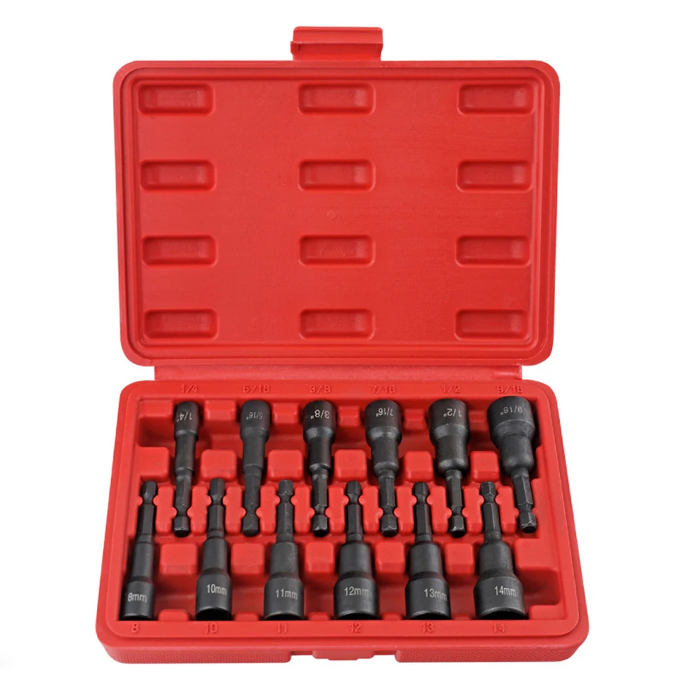 12-Pack Magnetic Nut Driver Set Chrome-Vanadium Steel Impact Power Hex Nut Driver Drill Bit Master Kit SAE & Metric Size 1/4“